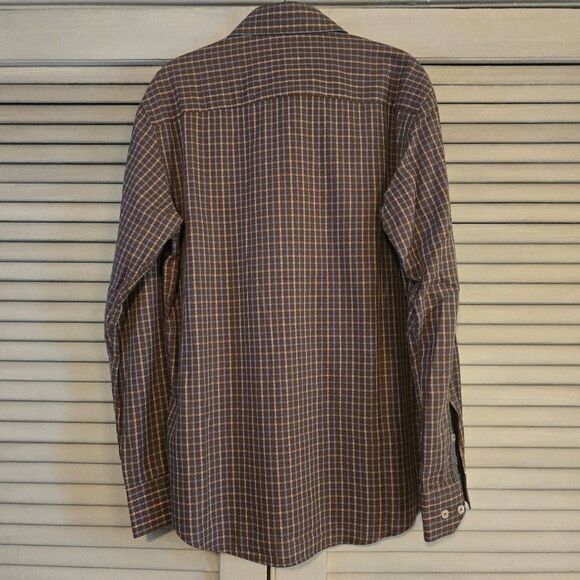Bugatchi Brown Blue Plaid Button Down Long Sleeve Shirt Medium - Picture 8 of 11